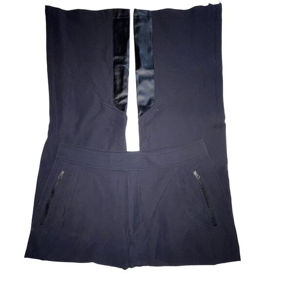 Athleta Casual Athletic Pants Jet Black with Faux Leather Trim Size 12 - Picture 1 of 12